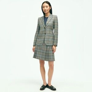 NWOT Brooks Brothers Pleated Plaid Wool Skirt Olive Green Pink 8